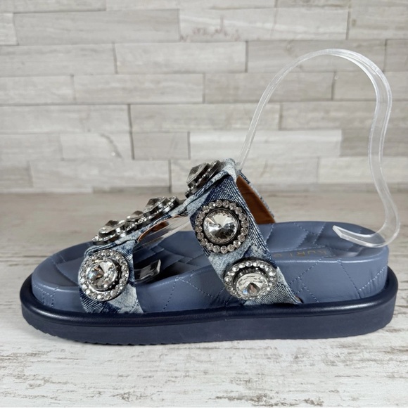 Kurt Geiger London Orson Denim Crystal Jewel Stud Ornament Slide Sandals Size 39 - Picture 8 of 16